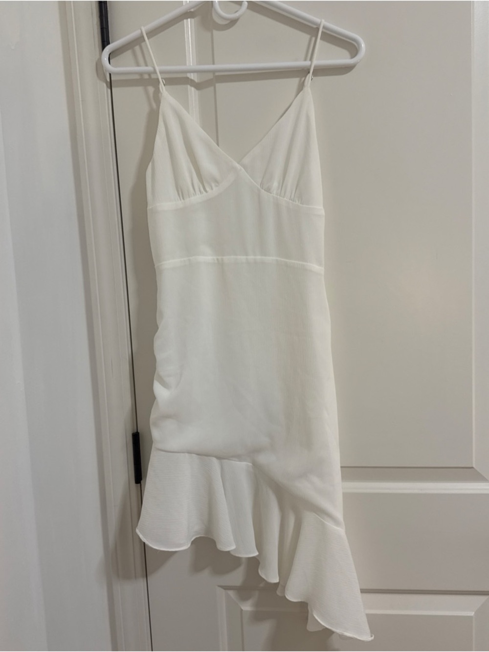 superdown Cream Asymmetrical Ruffle Slip Dress